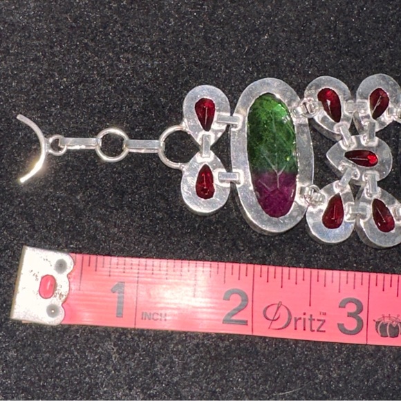 Gorgeous Tourmaline bi-color + Garnet gem cluster statement cuff bracelet - Picture 7 of 10